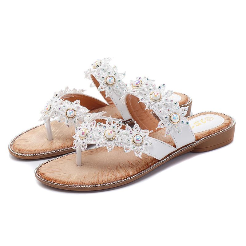 Zapatos De Flores De Perlas De Verano Cómodas Zapatillas Casuales Para Mujer