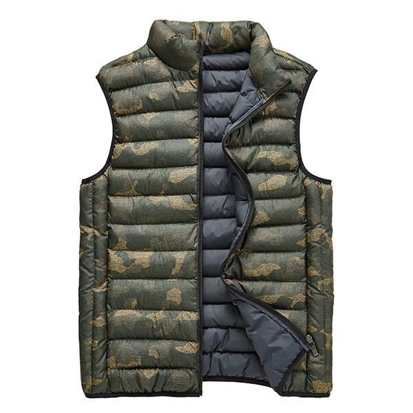 Chaleco Grueso Y Cálido Con Estampado De Camuflaje Cuello Alto Sin Mangas Con Aislamiento Chaquetas De Plumón Para Hombres