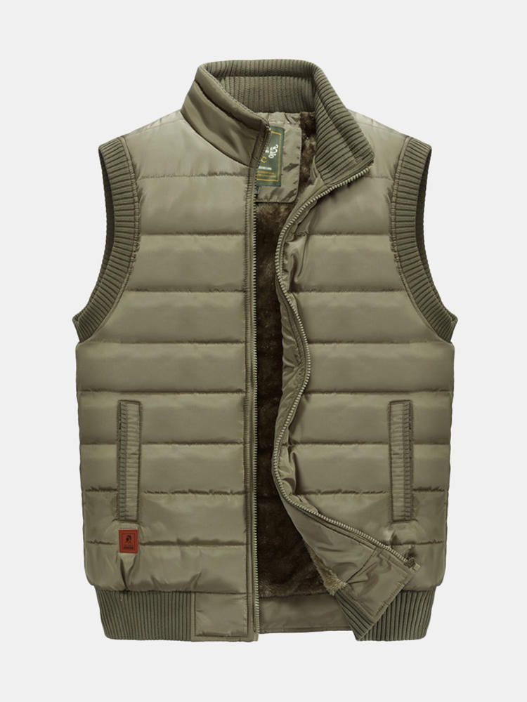 Chaleco Militar Para Hombre Al Aire Libre Grueso Con Forro De Terciopelo De Talla Grande Con Cuello Alto De Color Sólido