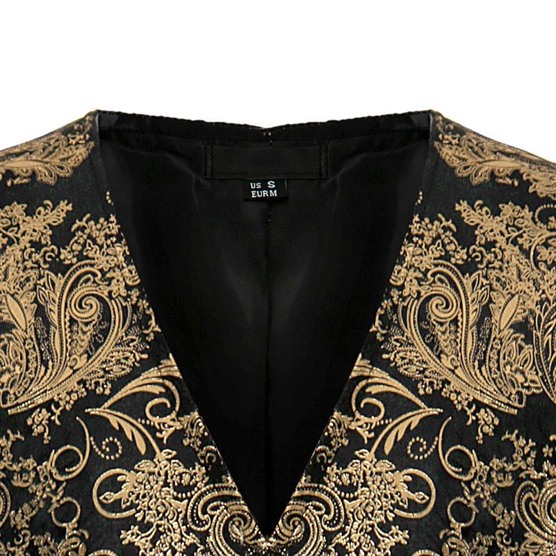 Chaleco De Vestir Floral Dorado Para Hombre Chaleco De Traje Informal Con Estampado Ajustado