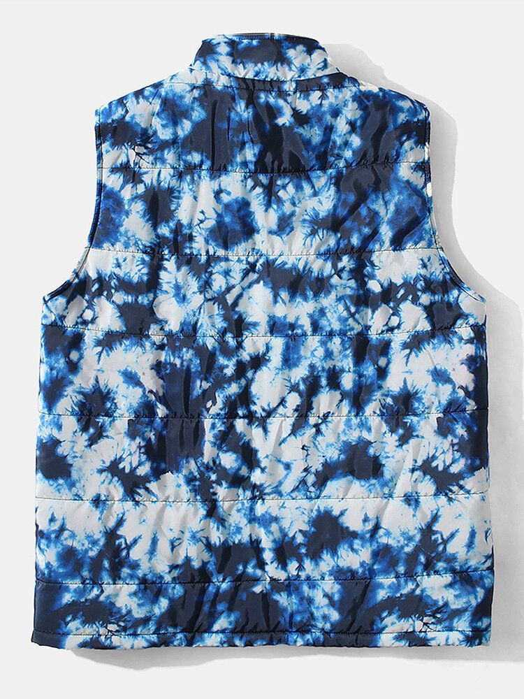 Chalecos Cálidos Con Cremallera De Bolsillo Con Efecto Tie Dye Azul Para Hombre