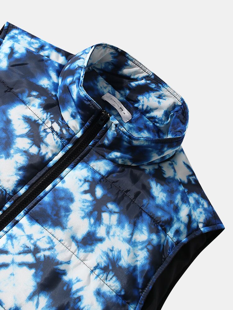 Chalecos Cálidos Con Cremallera De Bolsillo Con Efecto Tie Dye Azul Para Hombre