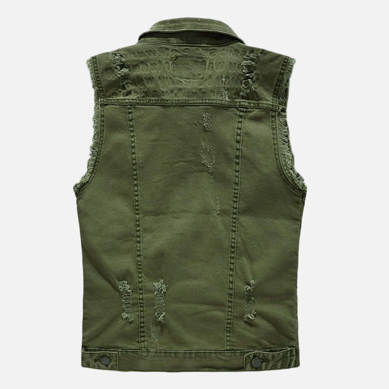 Chaqueta De Mezclilla Sin Mangas Con Bolsillo De Jean Rasgado Para Hombre