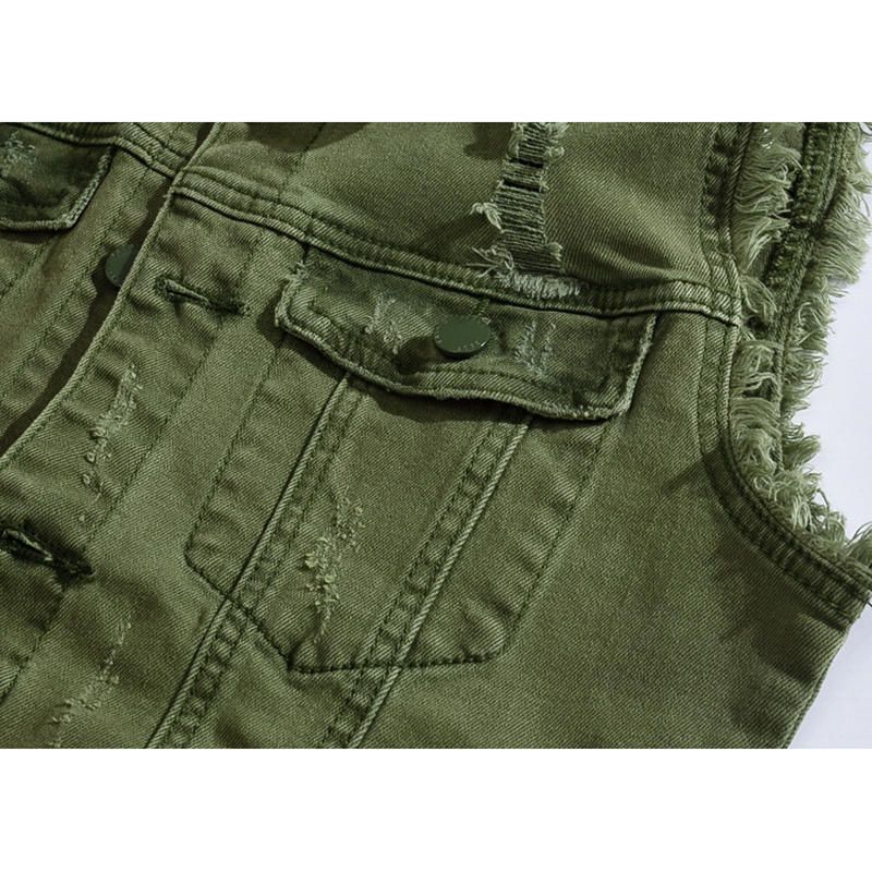 Chaqueta De Mezclilla Sin Mangas Con Bolsillo De Jean Rasgado Para Hombre