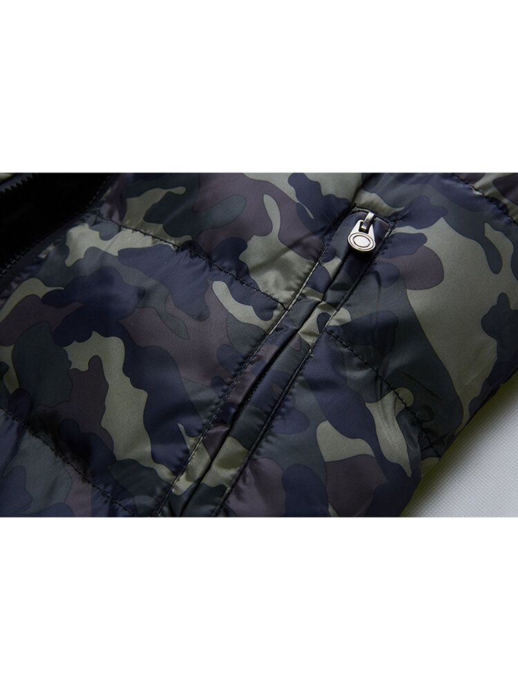 Hombre Camo Zipper Front Winter Thicken Stand Collar Casual Chaleco Cálido